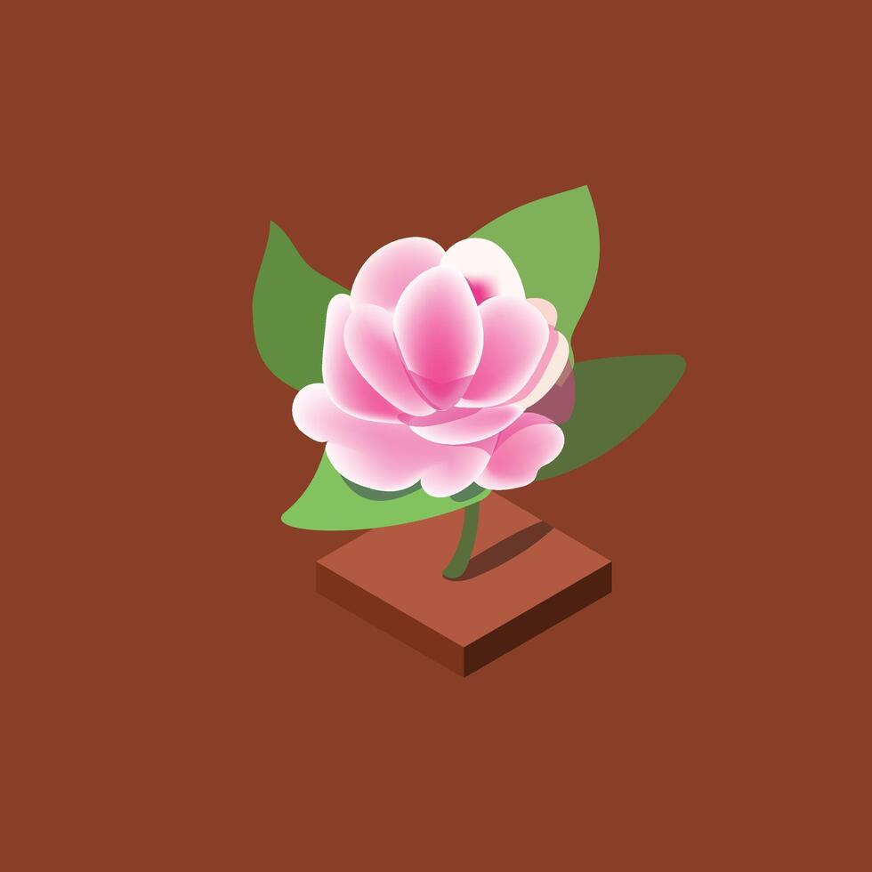 Isometric Flower Illustration with leaf background Vector