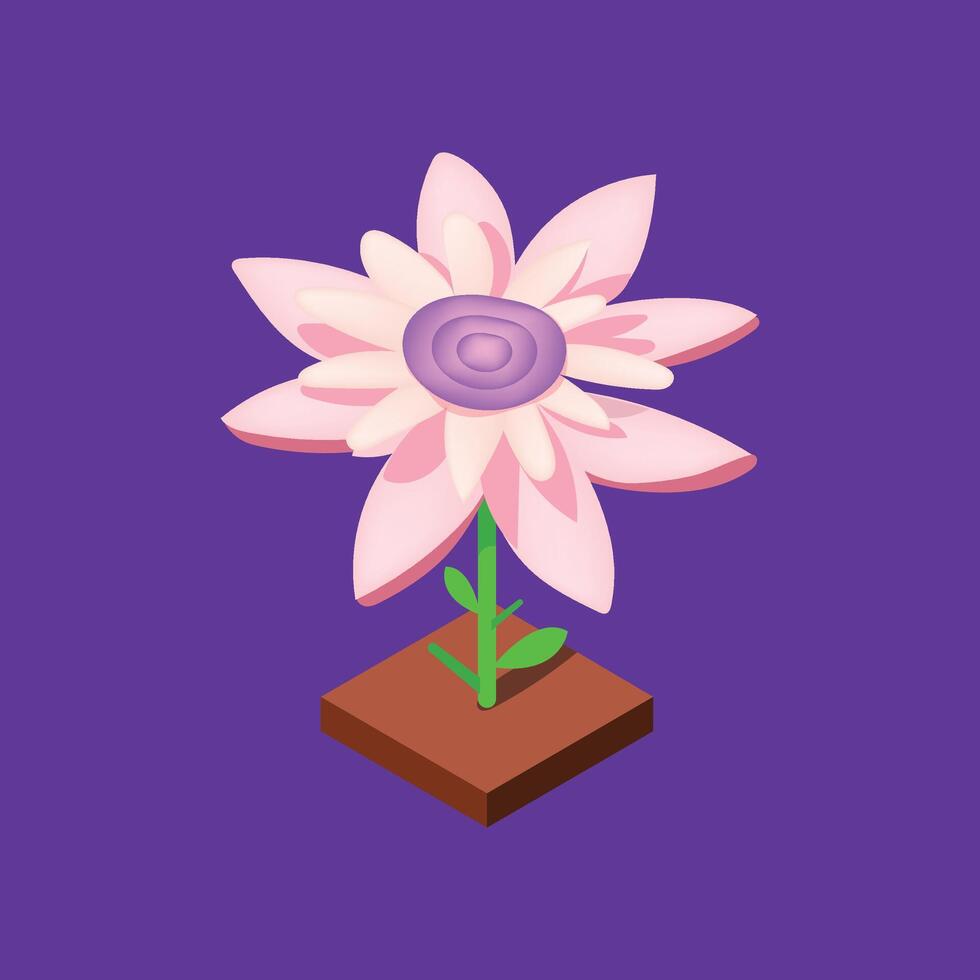 Isometric Flower Illustration with leaf background Vector