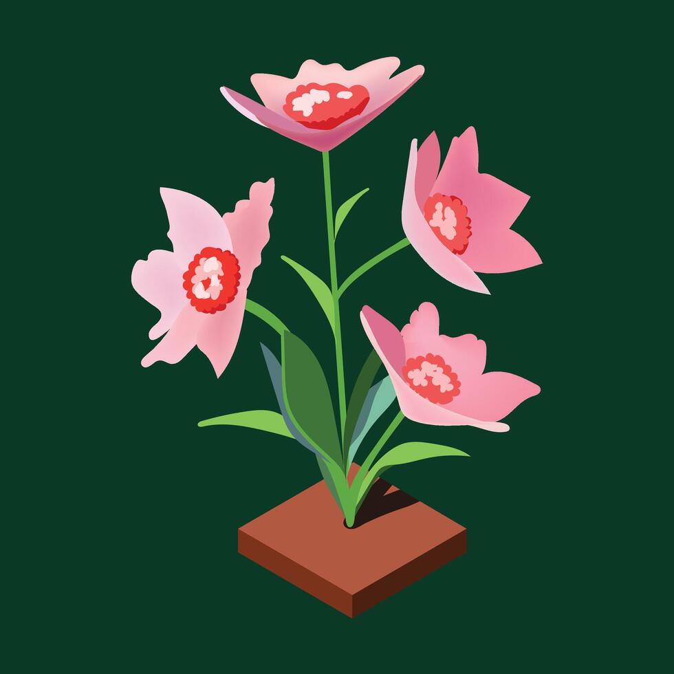 Isometric Flower Illustration with leaf background Vector