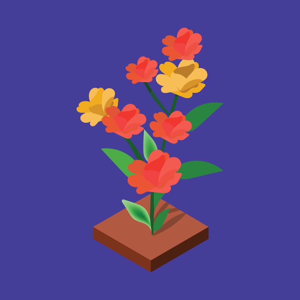 Isometric Flower Illustration with leaf background Vector