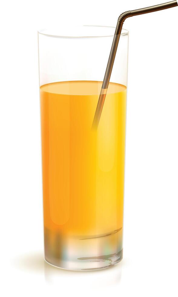 Vector Glass with orange juice with drinking straw isolated on white Background
