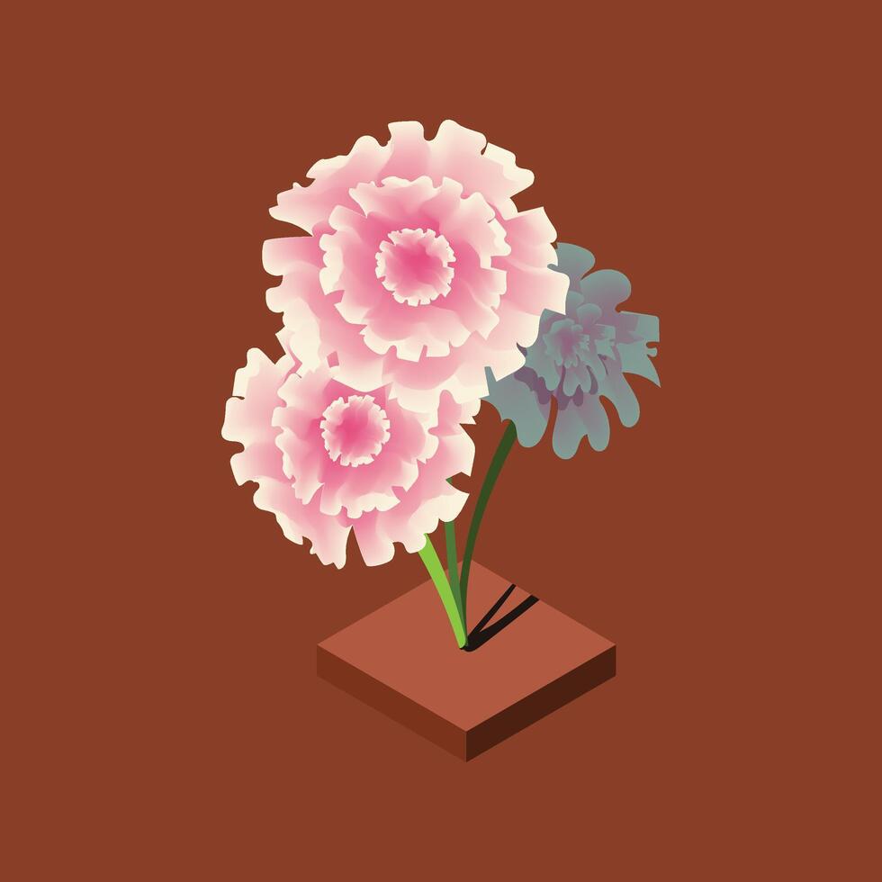 Isometric Flower Illustration with leaf background Vector