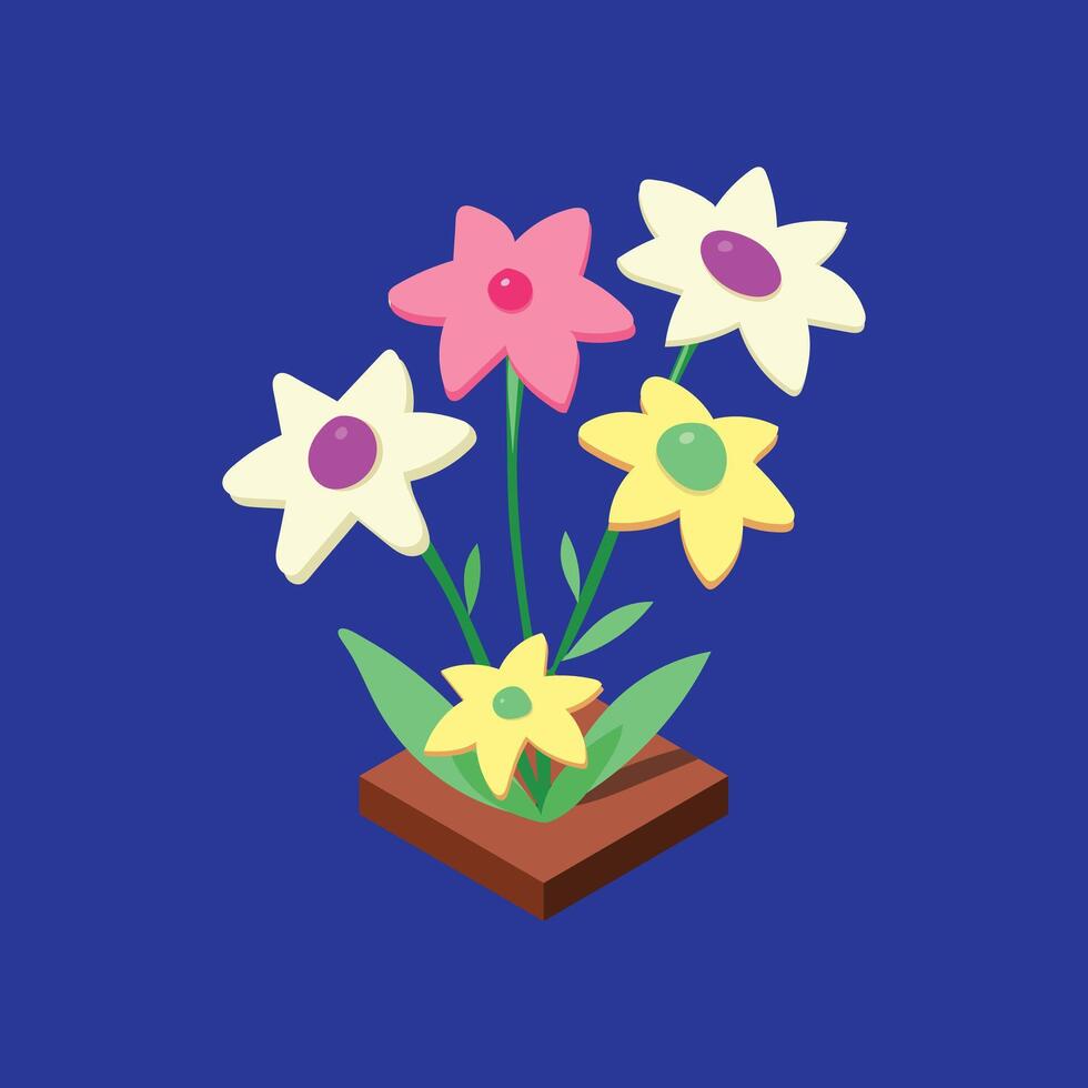 Isometric Flower Illustration with leaf background Vector