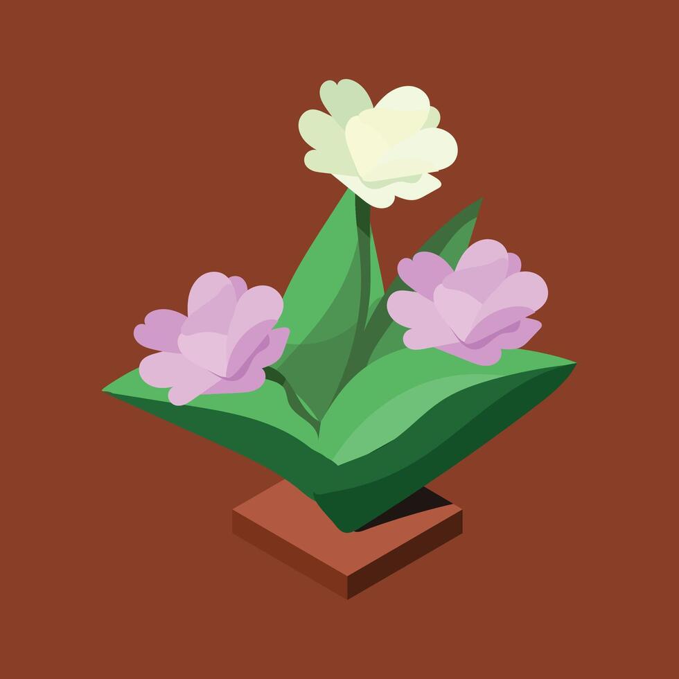 Isometric Flower Illustration with leaf background Vector