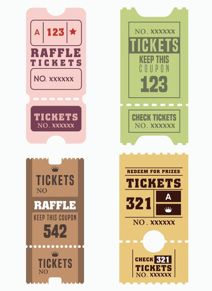 Ticket for cinema, movie, circus, theatre, film, festival, casino, club, music etc. Event admission, entrance pass set vector