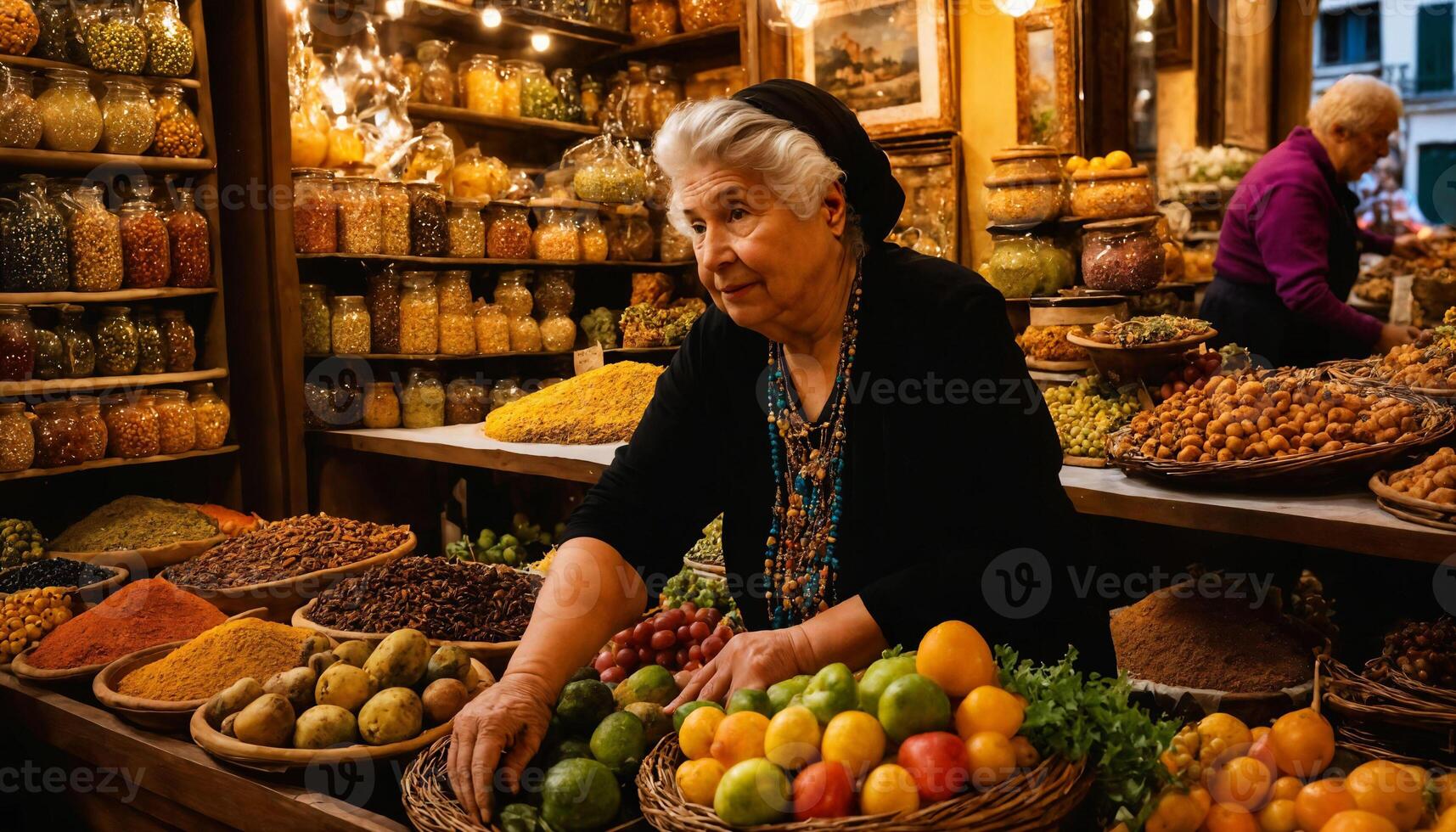 AI generated photo of senior seller in Antique market at Europe, generative AI