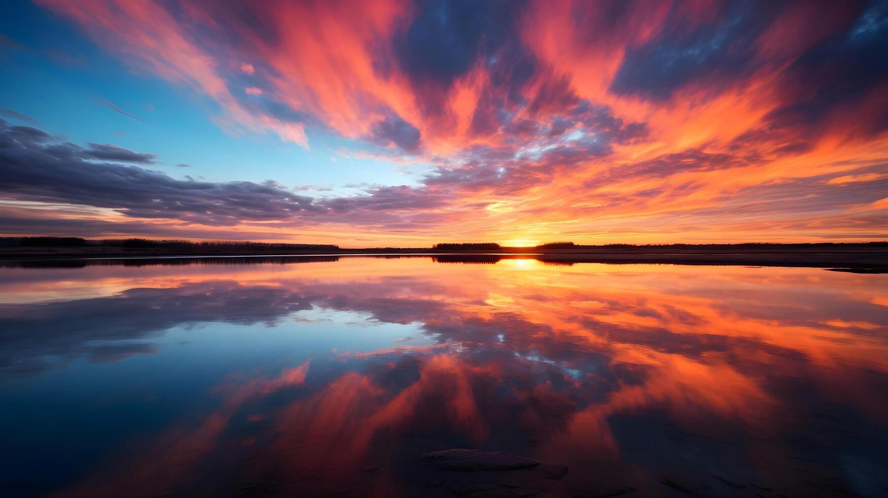 AI generated A mesmerizing sunrise casting vibrant hues across the horizon, capturing the beauty of solar activities. Ai Generated photo