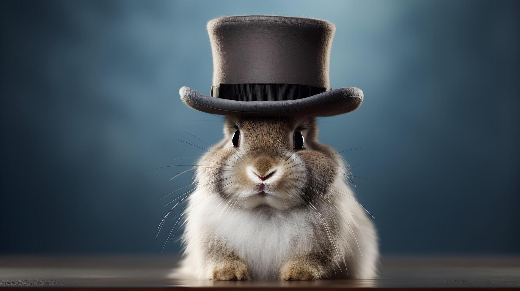 AI generated A bunny with expressive eyes wears a tiny hat. Ai Generated photo
