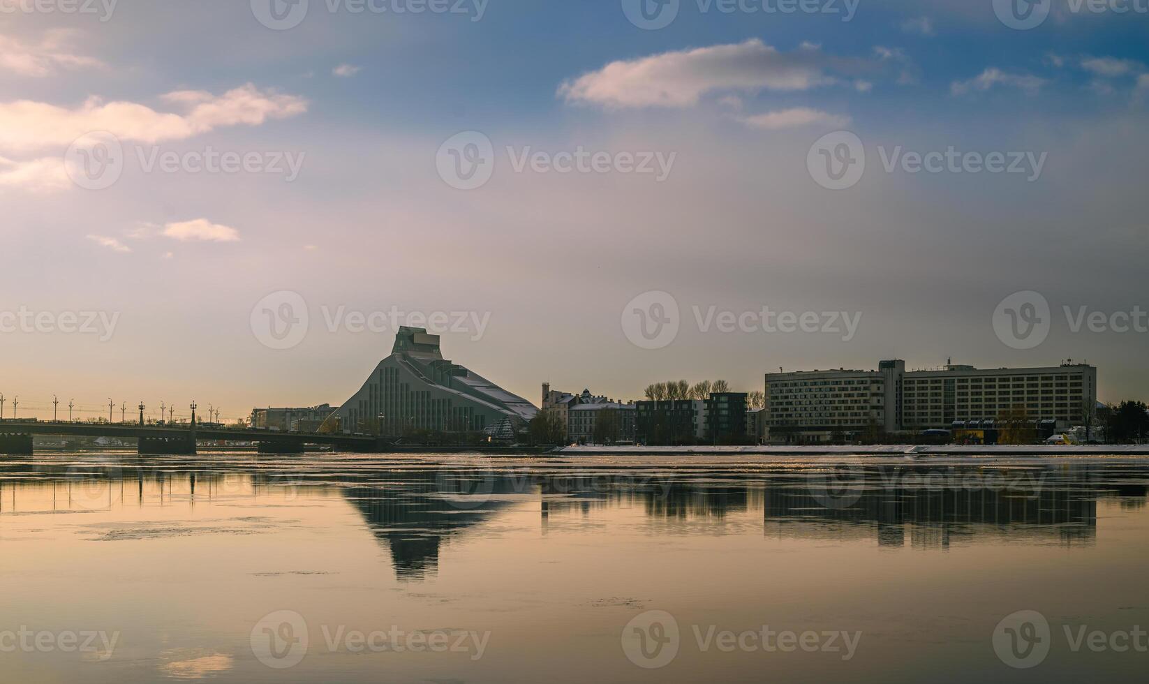 Latvian National Library or Castle of Light at sunset photo