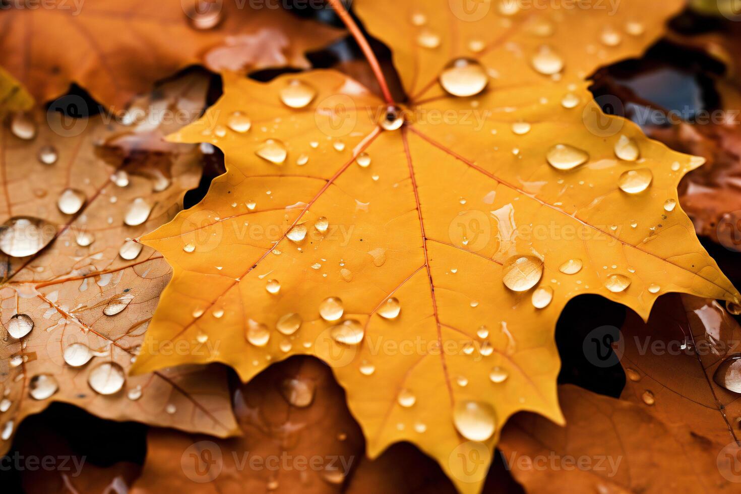 AI generated Colorful autumn maple leaves with water drops. Close-up. photo