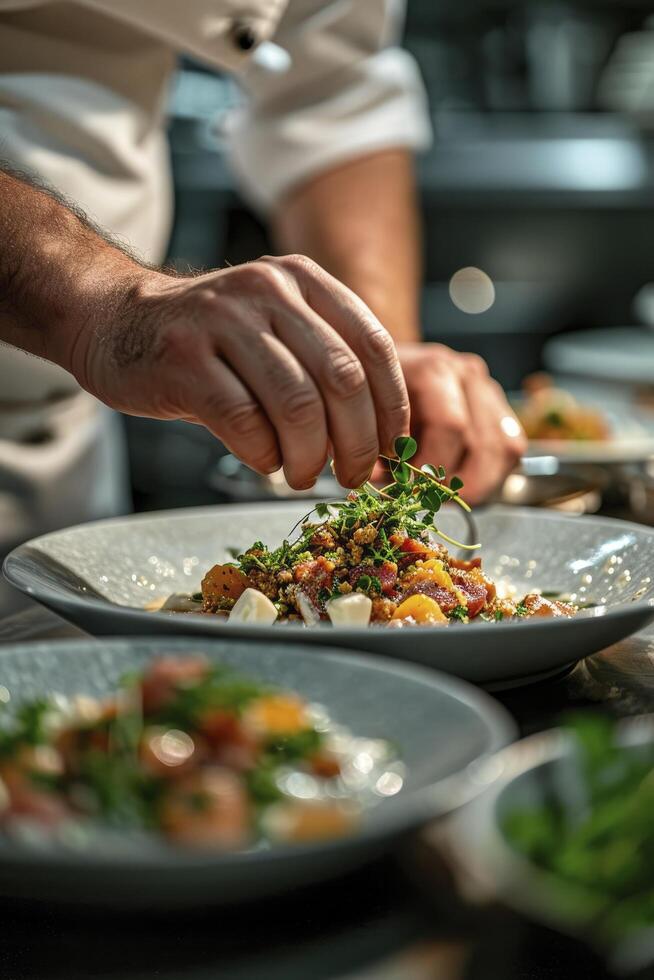 ai generado de cerca ver de un Maestro del chef manos foto