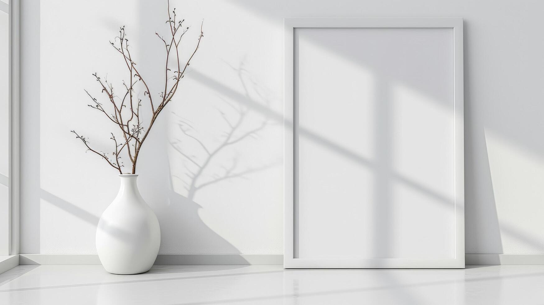 AI generated white frame and vase in the room photo