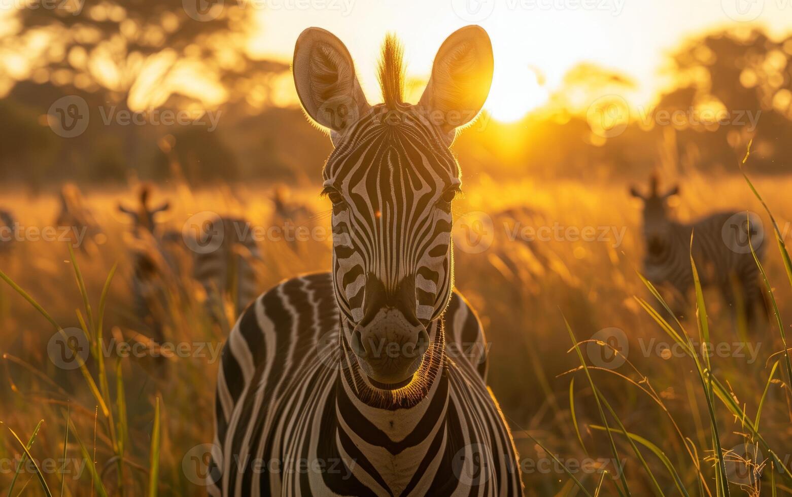 AI generated Zebra Silhouetted in Golden Hour Light photo