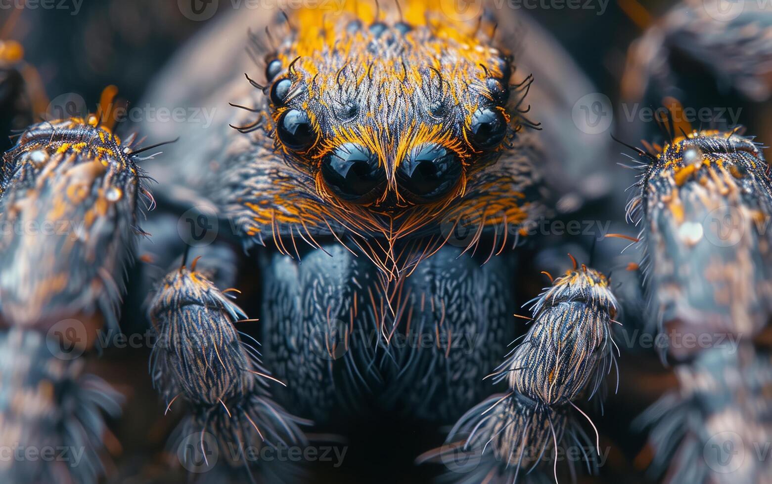 ai generado intenso mirada en enfocar, un Notable macro Disparo de un araña foto