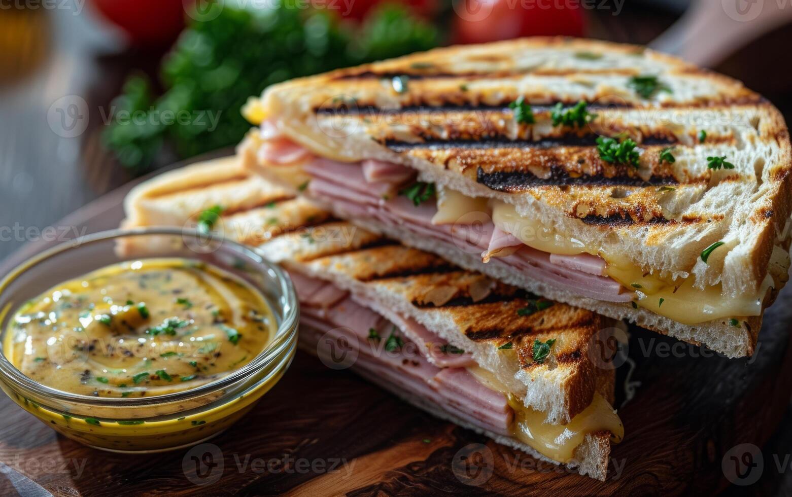 AI generated Grilled Ham and Cheese Sandwich with Gooey Melted Cheese photo