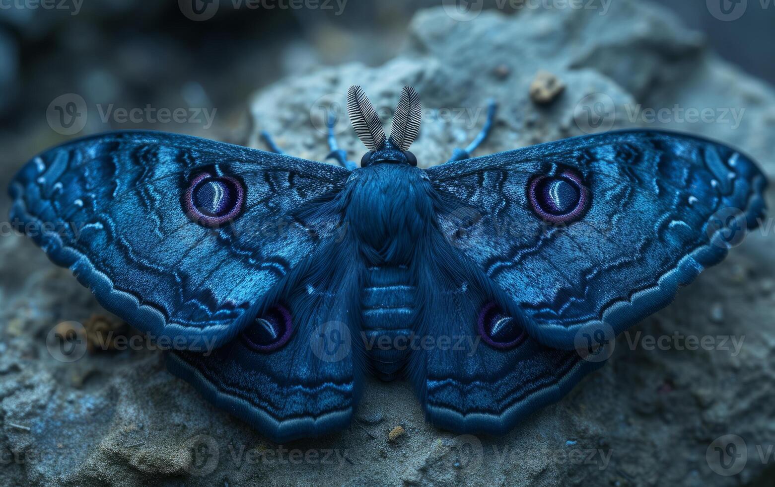 AI generated Noble Blue Moth with Eyeball Motifs photo