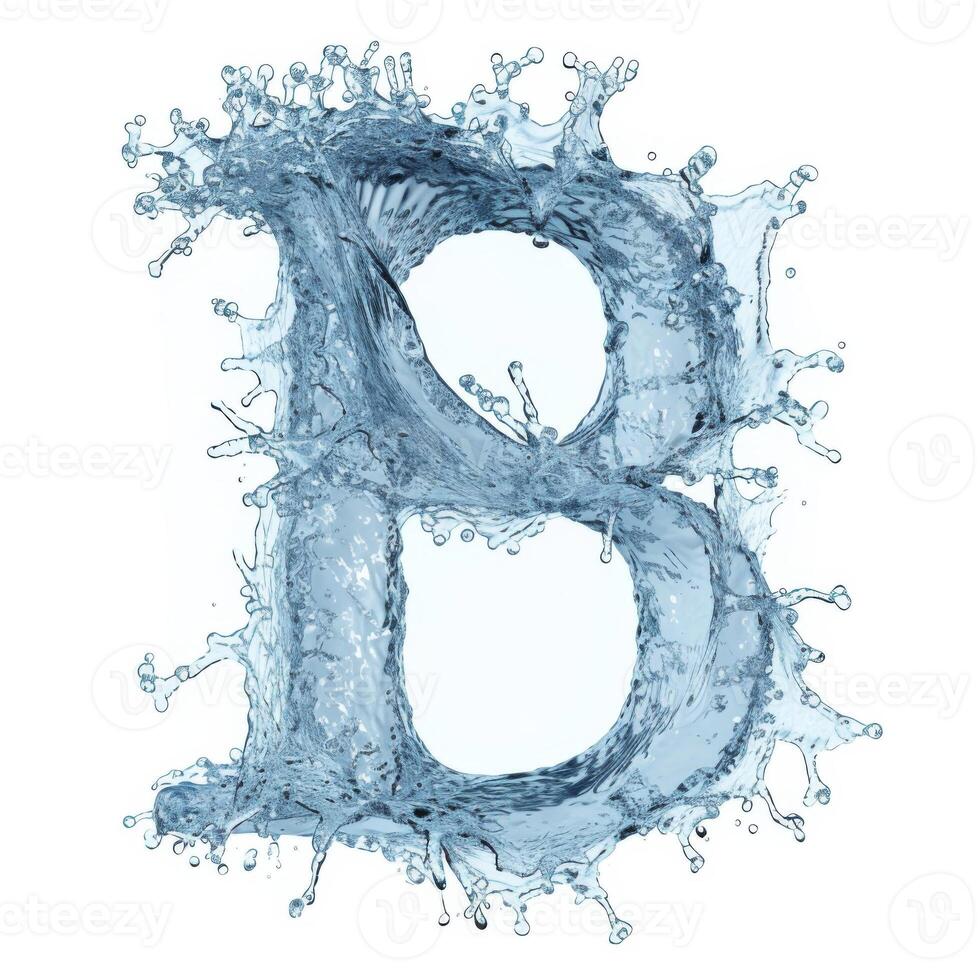 AI generated Stylish modern alphabet. Letter B. Water splashes alphabet isolated on white background. 3D rendering illustration. photo