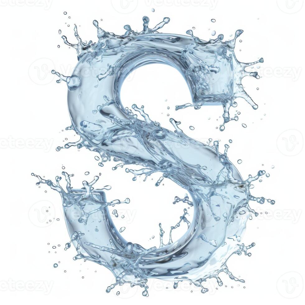 AI generated Splash of water takes the shape of the letter S, representing the concept of Fluid Typography. photo