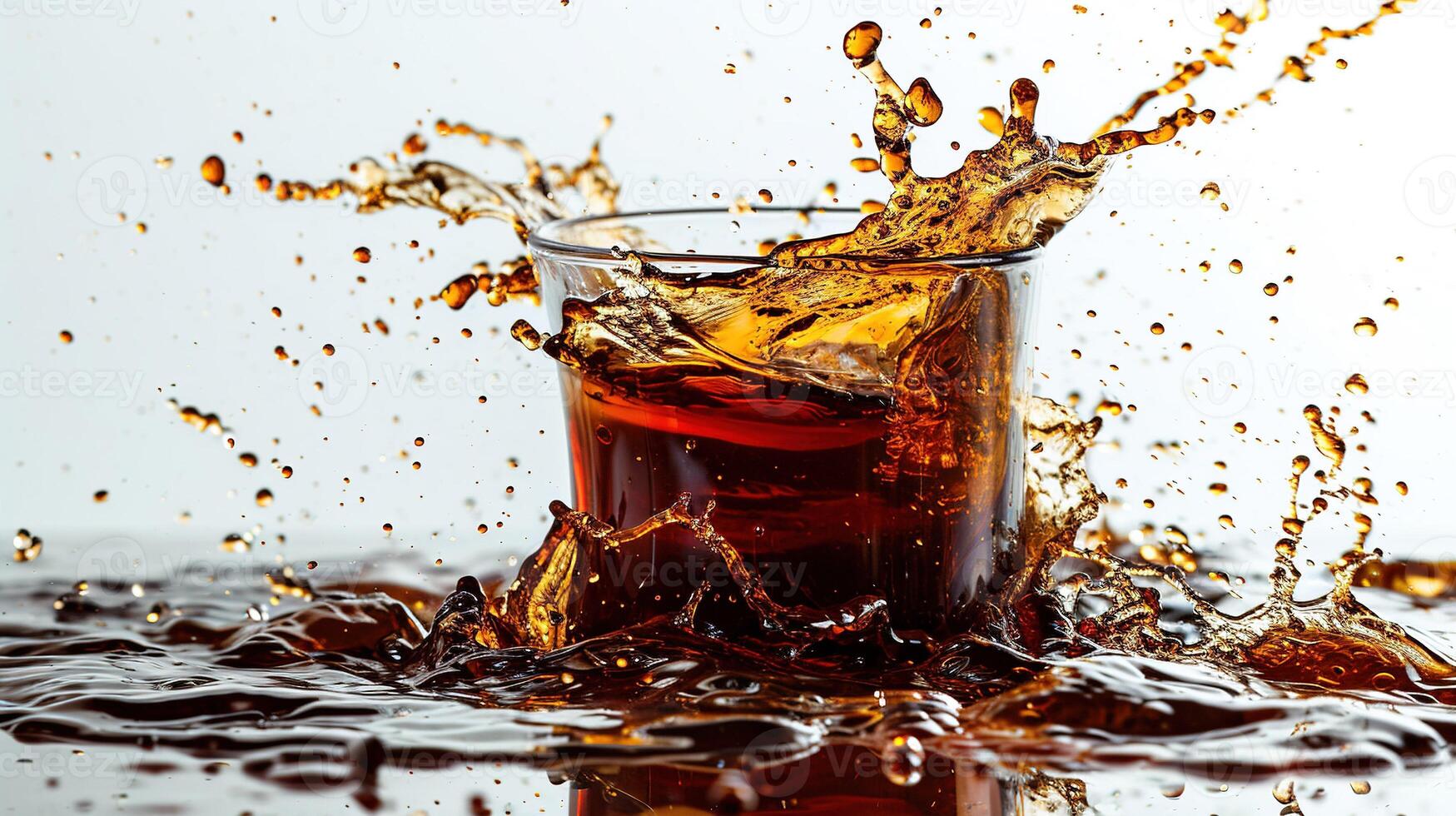 AI generated Refreshing Cola Beverage Splash in Glass on White Background for Advertising or Design photo