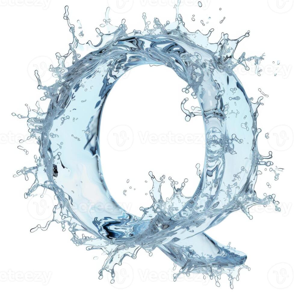 AI generated Splash of water takes the shape of the letter Q, representing the concept of Fluid Typography. photo