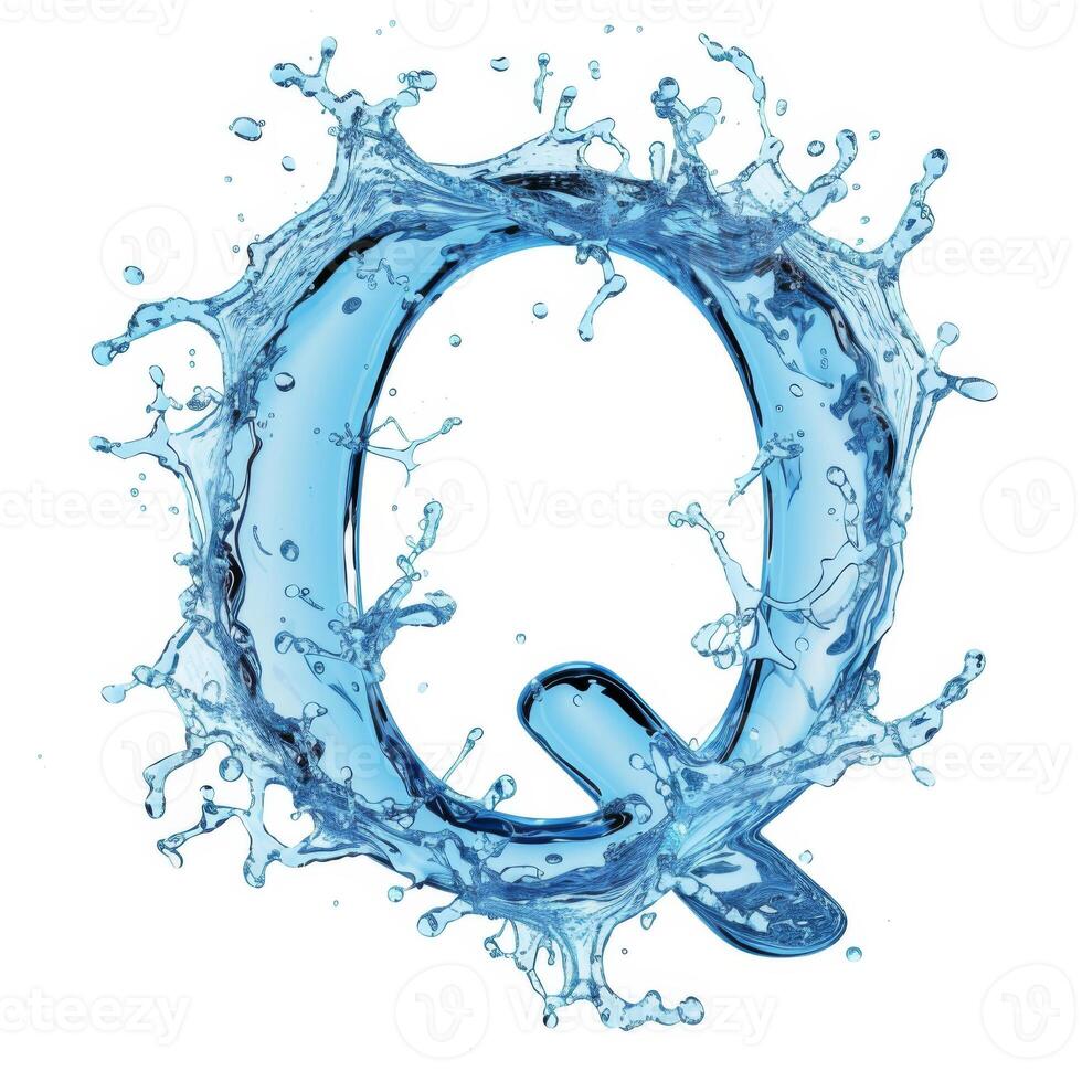 AI generated Letter Q. Water splashes alphabet isolated on a white background. S photo