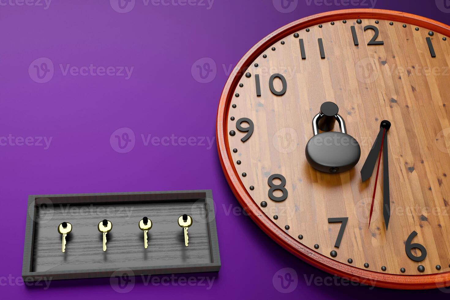 locked wall clock over purple and pink background photo