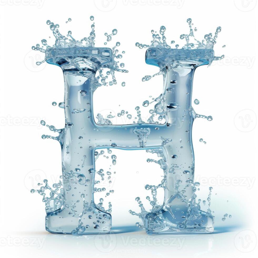 AI generated Letter H. Water splashes alphabet isolated on a white background. photo