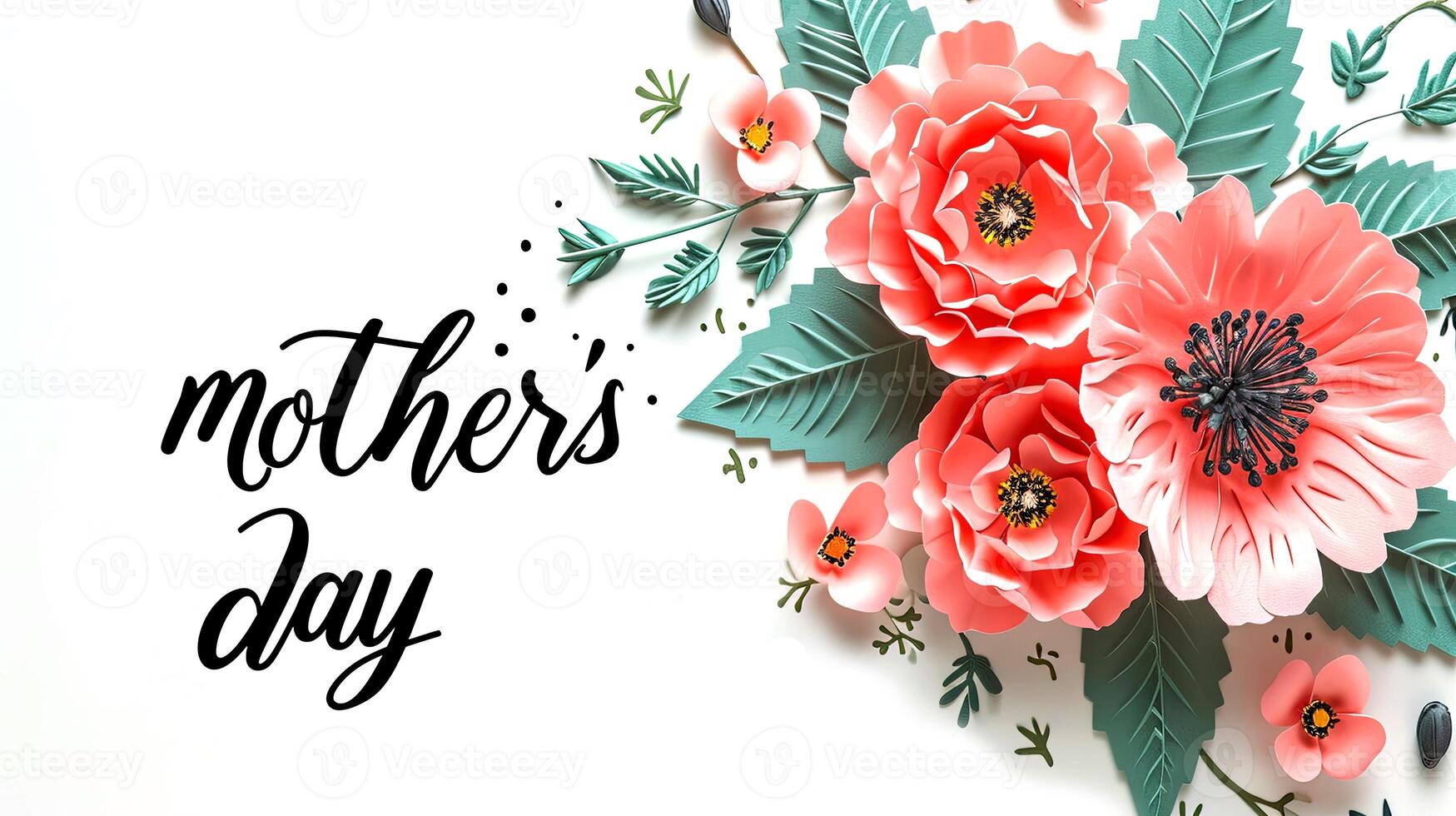AI Generated Mother's Day greeting card with beautiful flowers. photo