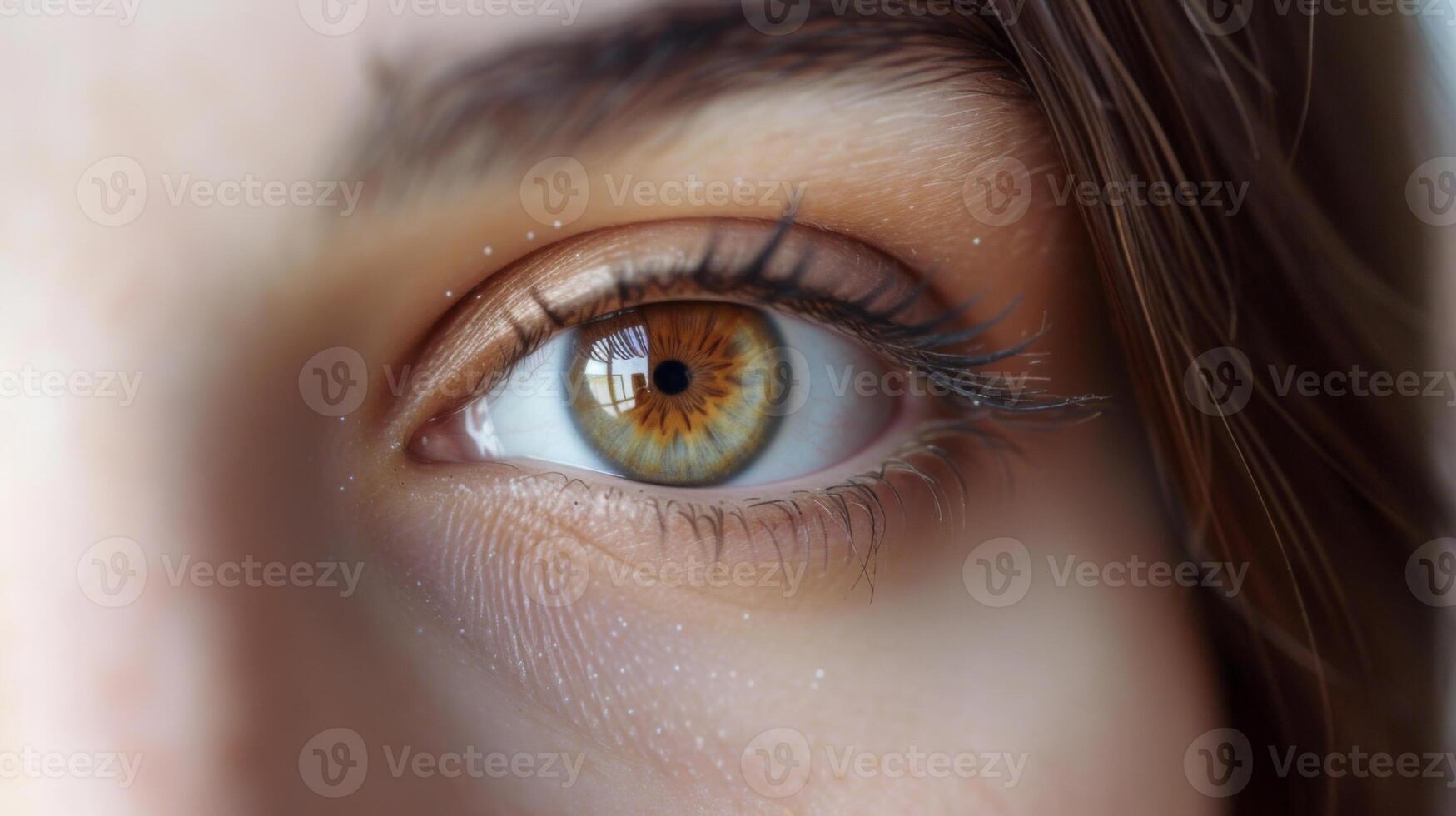 ai generado parte de el cara de un hermosa niña con un ojo de cerca. foto