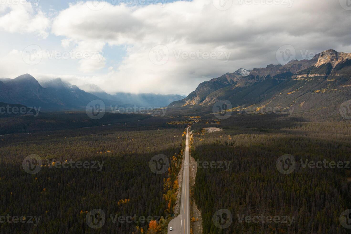 Aerial view of Trans-Canada Highway near Banff. photo