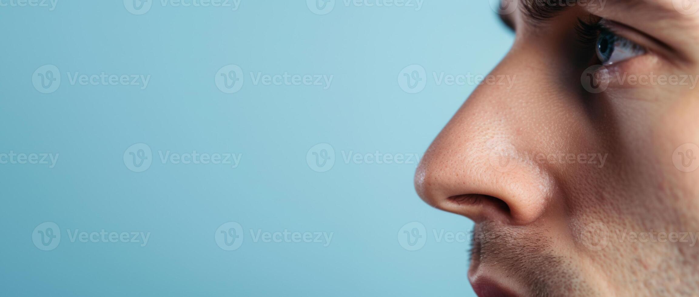 AI generated Confident young man with light facial hair looking away against vibrant blue background photo