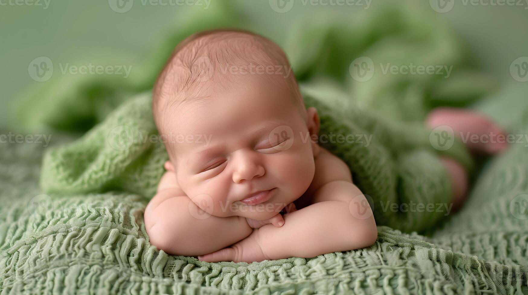 AI generated A beautiful newborn baby in soft comfortable clothes. AI Generated photo