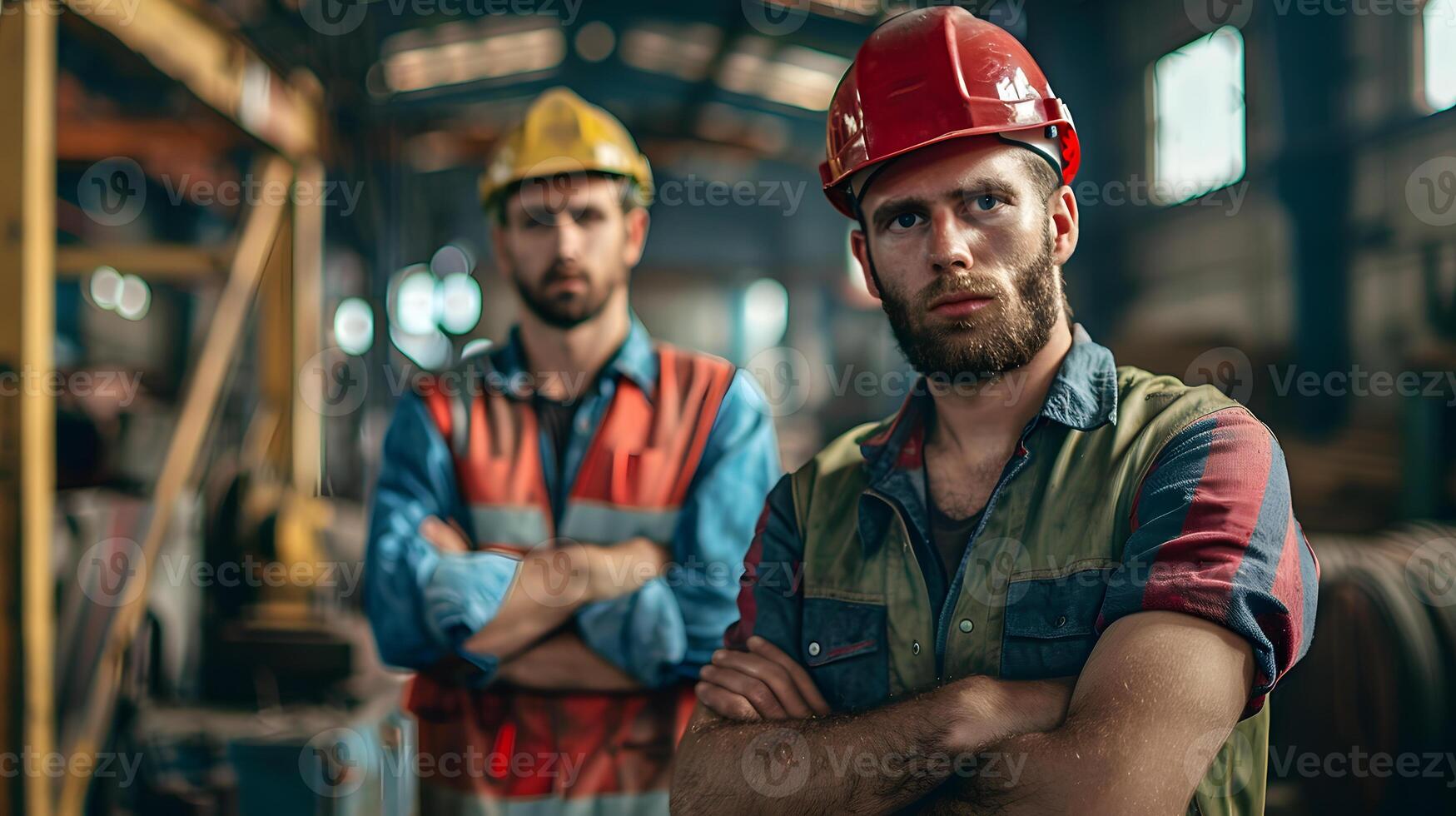 AI generated Portrait of a working man in a uniform and a hard hat. AI Generated photo