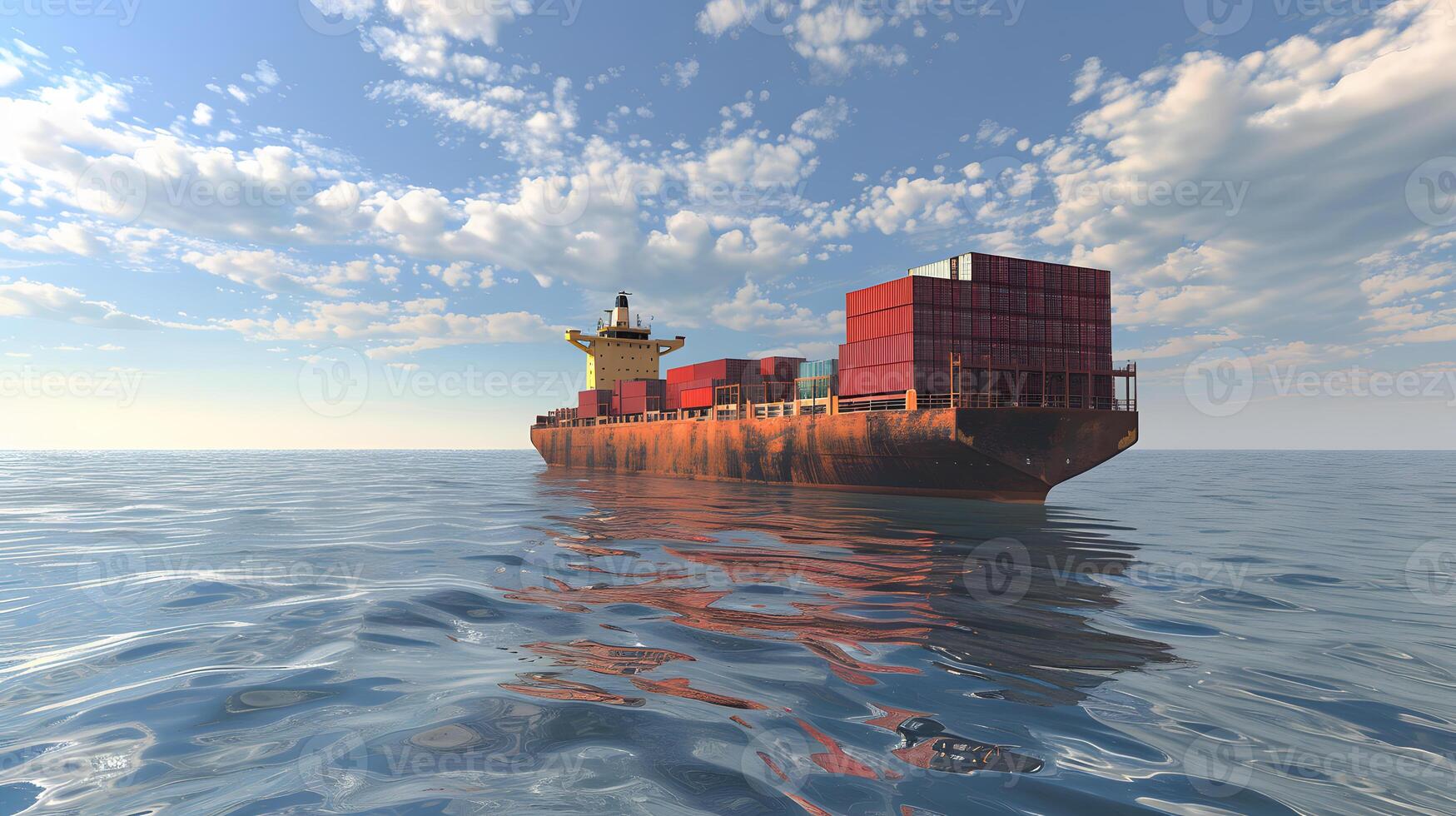 AI generated A ship for transporting cargo containers and also unloading it at the docks of a cargo port. AI Generated photo