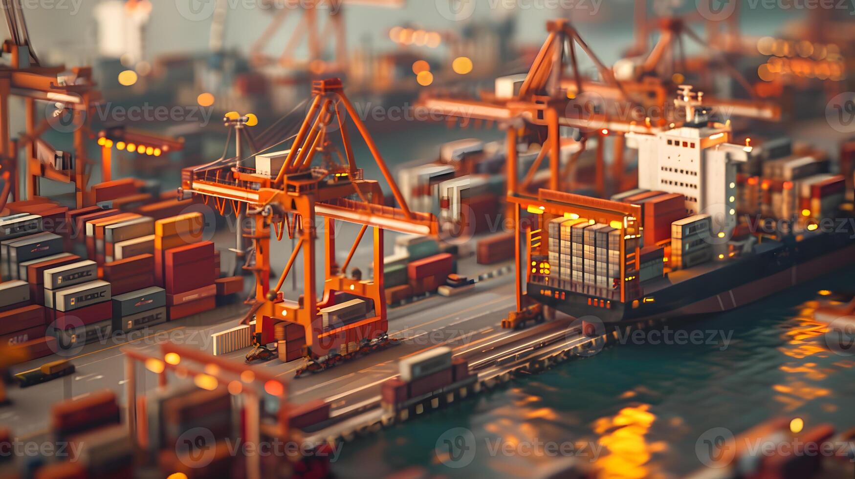 AI generated A ship for transporting cargo containers and also unloading it at the docks of a cargo port. AI Generated photo