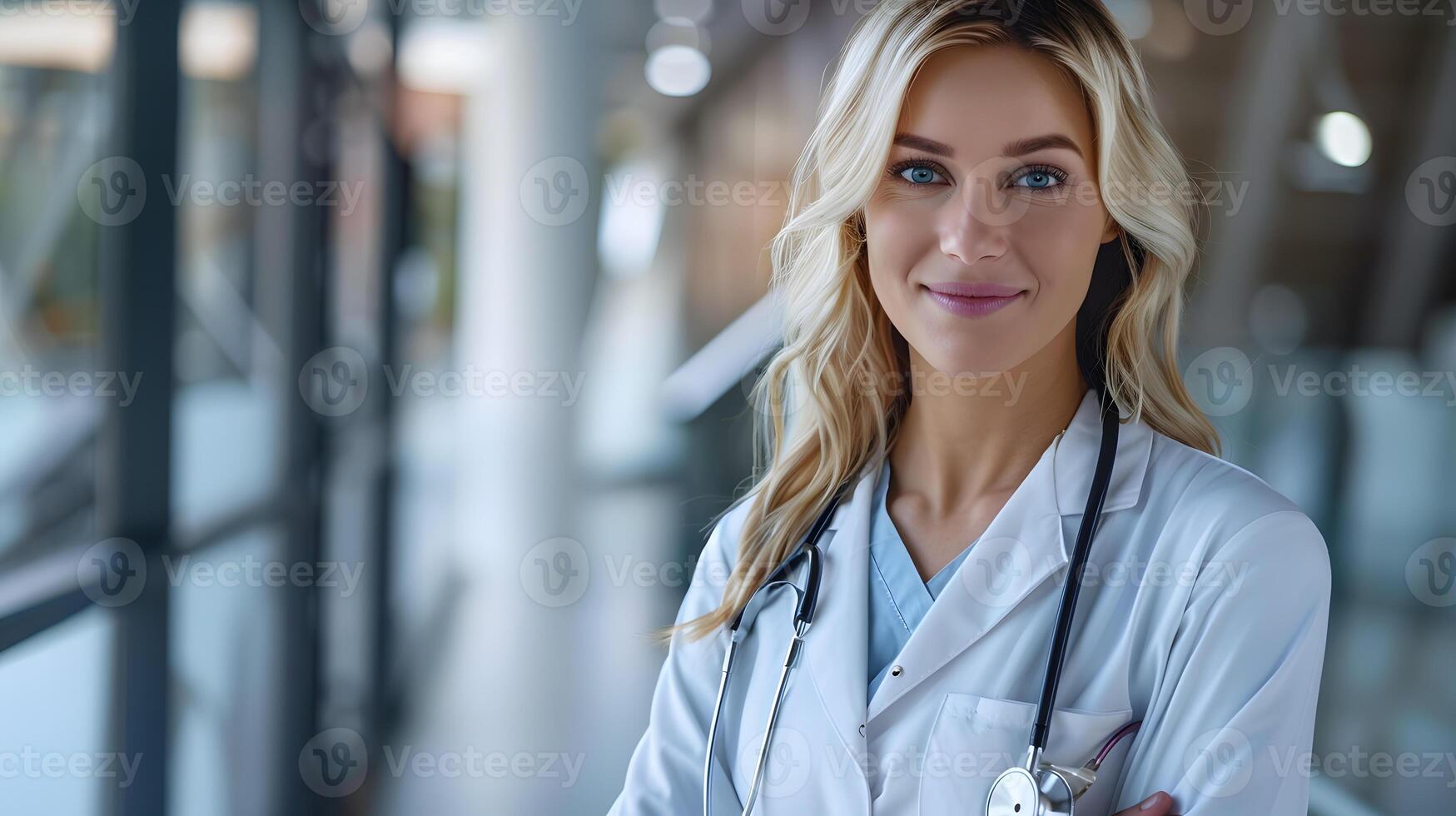 AI generated Portrait of a female medical worker with a stethoscope. AI Generated photo