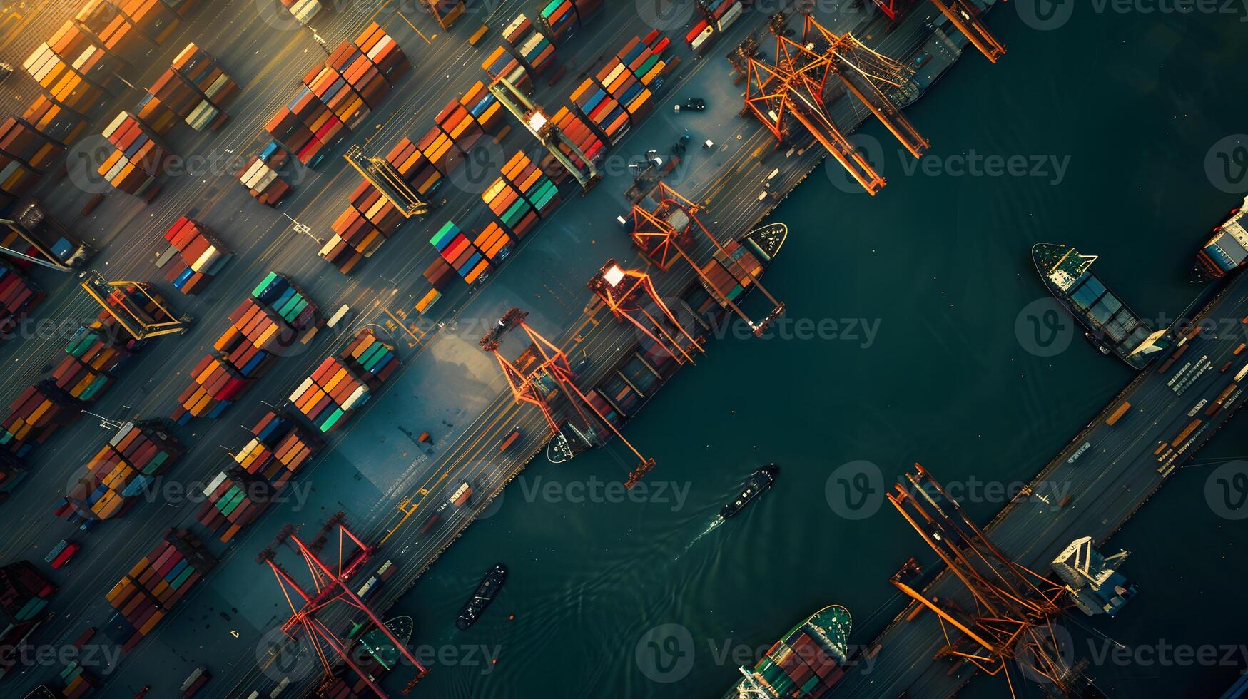 AI generated A ship for transporting cargo containers and also unloading it at the docks of a cargo port. AI Generated photo