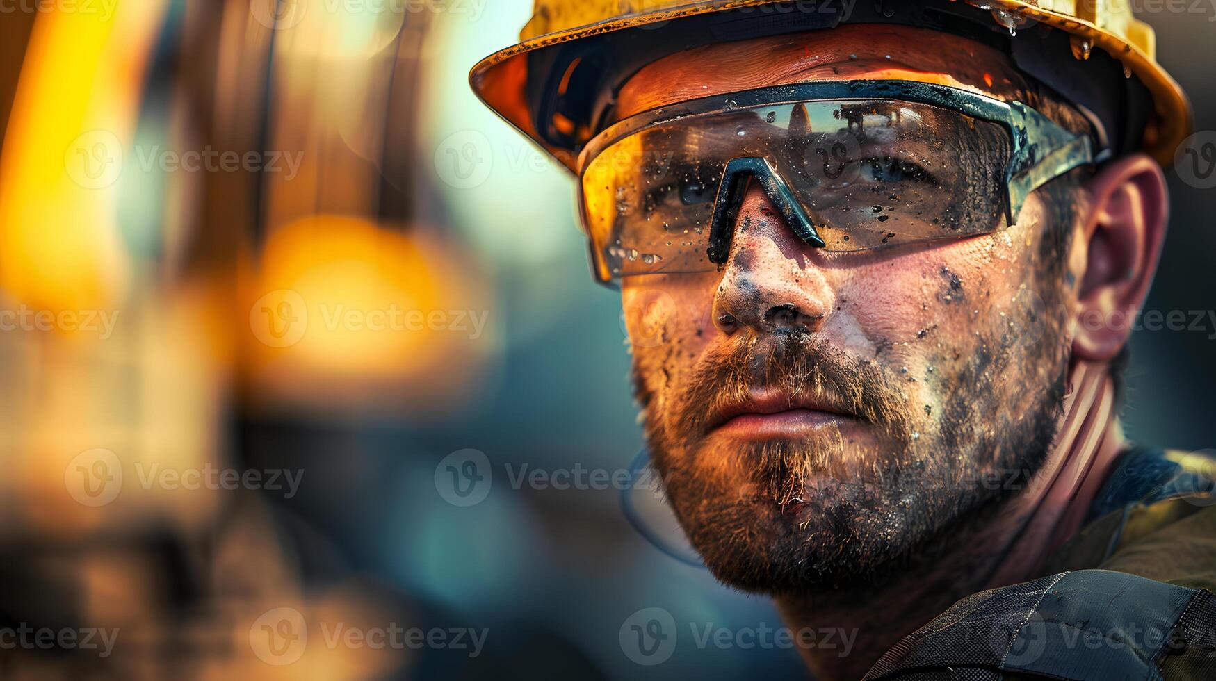 AI generated Portrait of a working man in a uniform and a hard hat. AI Generated photo