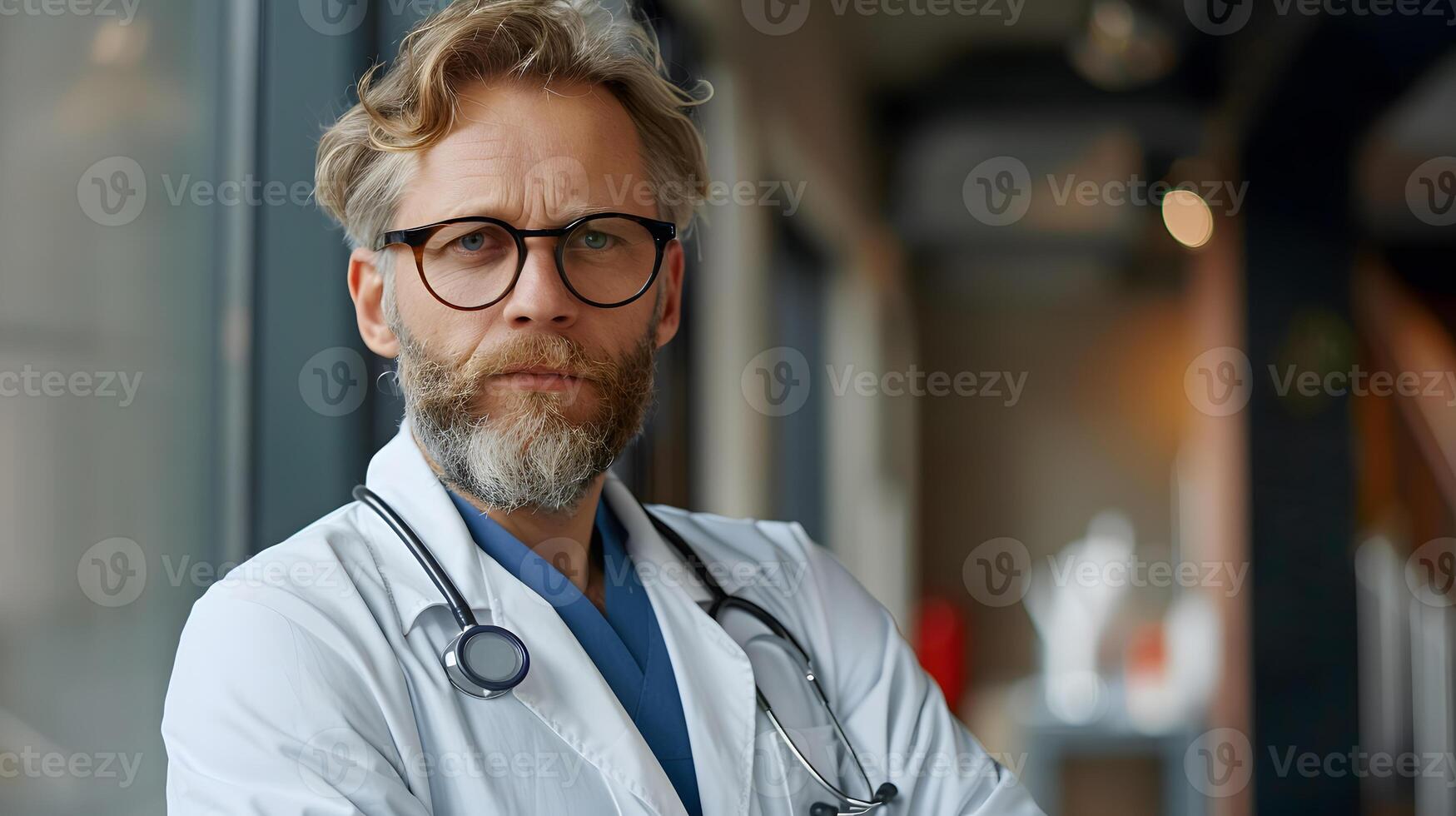 ai generado retrato de un masculino médico trabajador con un estetoscopio. ai generado foto