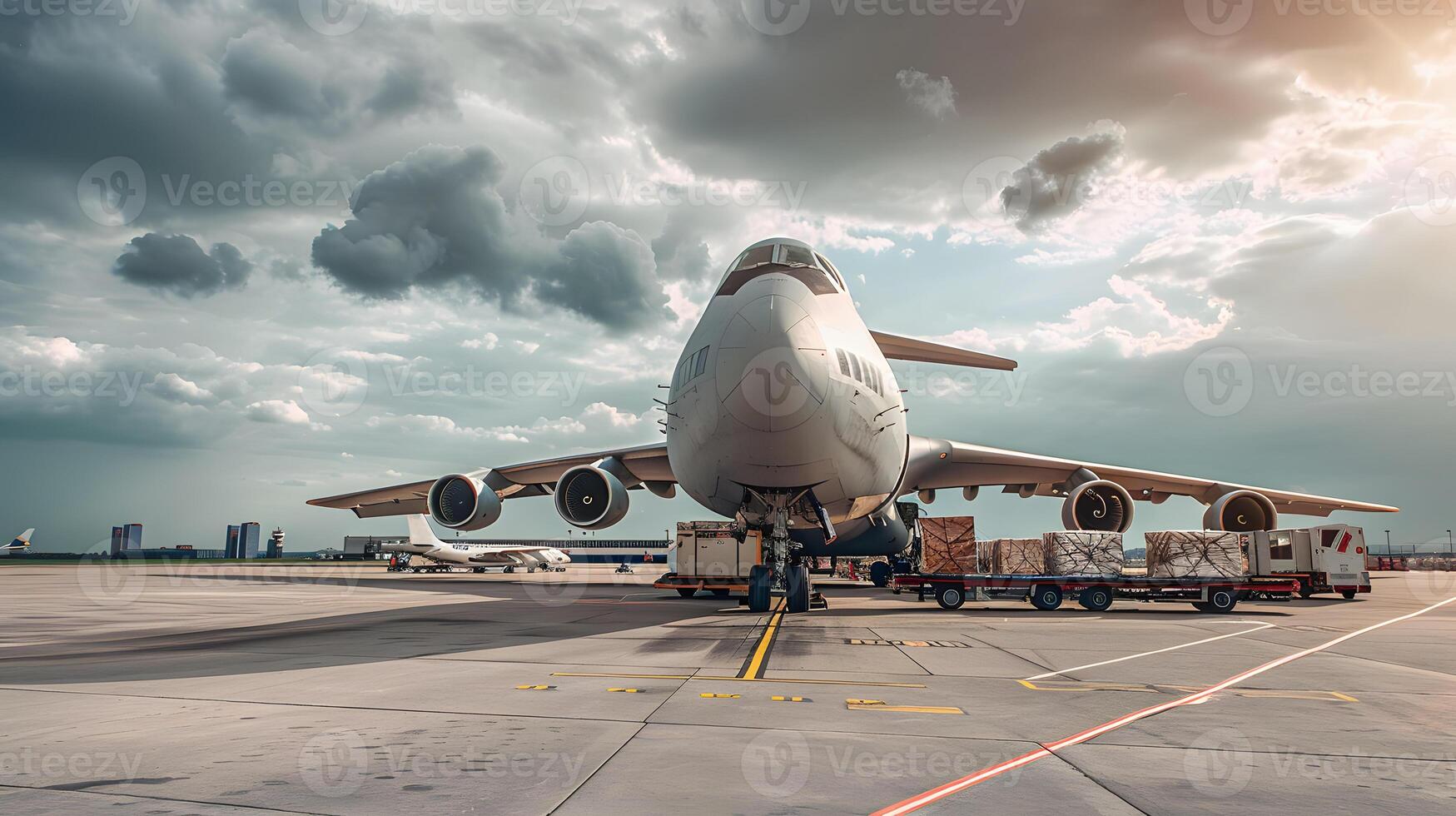 ai generado un carga avión a el aeropuerto muelles cargas o descarga carga. ai generado foto