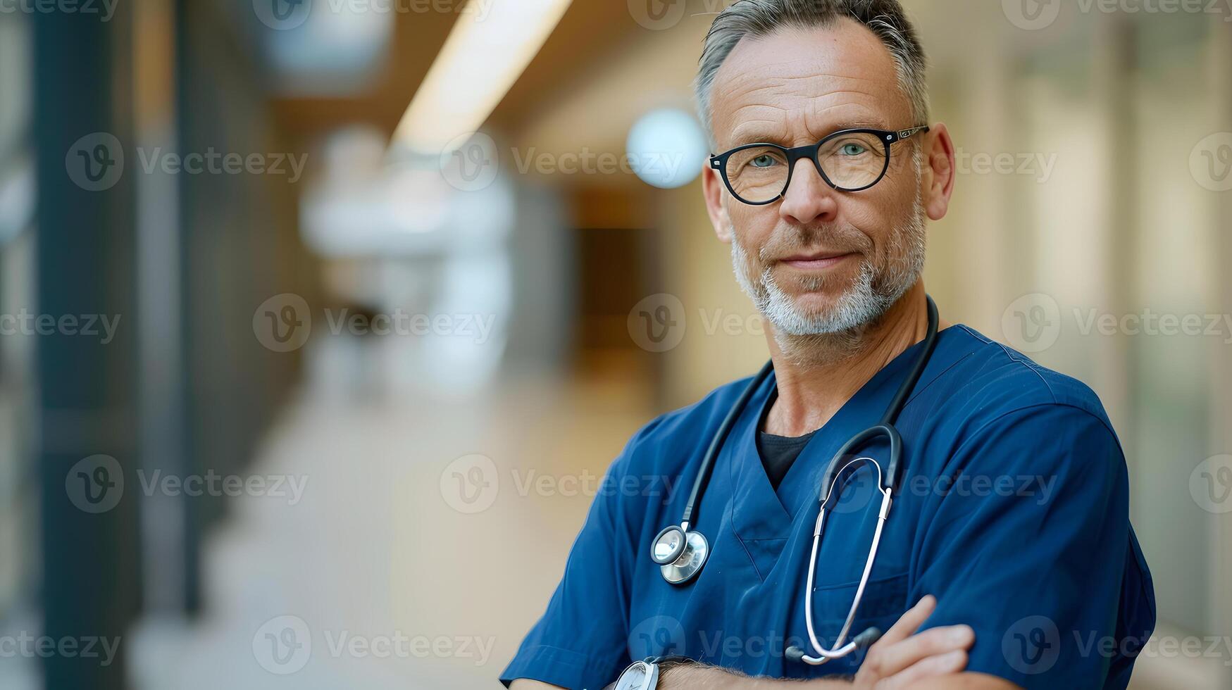 AI generated Portrait of a male medical worker with a stethoscope. AI Generated photo