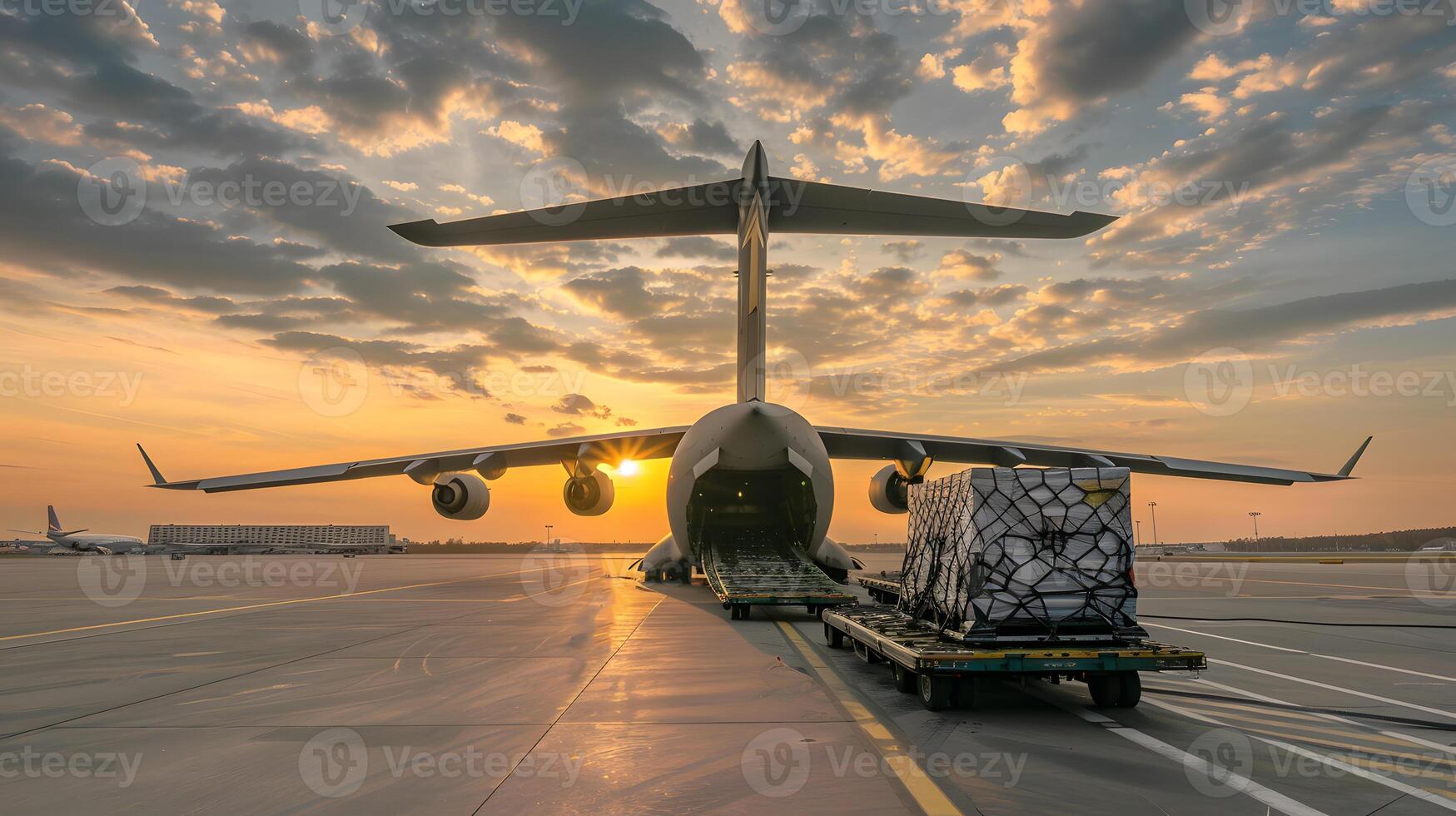 ai generado un carga avión a el aeropuerto muelles cargas o descarga carga. ai generado foto