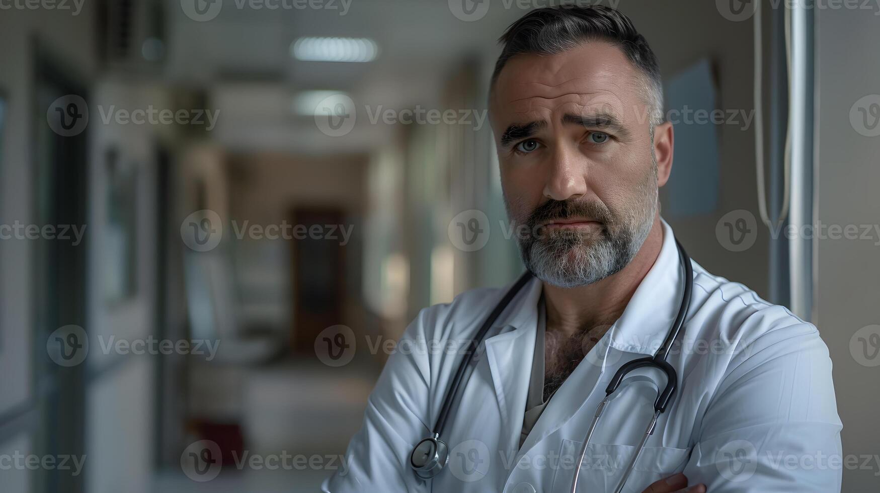 AI generated Portrait of a male medical worker with a stethoscope. AI Generated photo