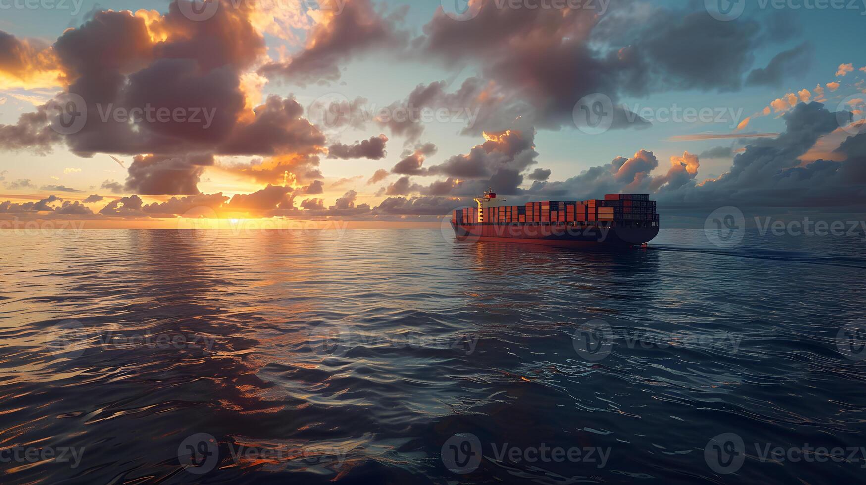 AI generated A ship for transporting cargo containers and also unloading it at the docks of a cargo port. AI Generated photo