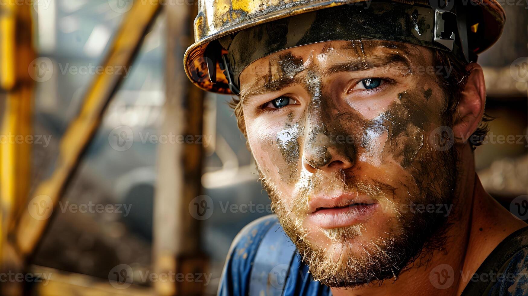 AI generated Portrait of a working man in a uniform and a hard hat. AI Generated photo