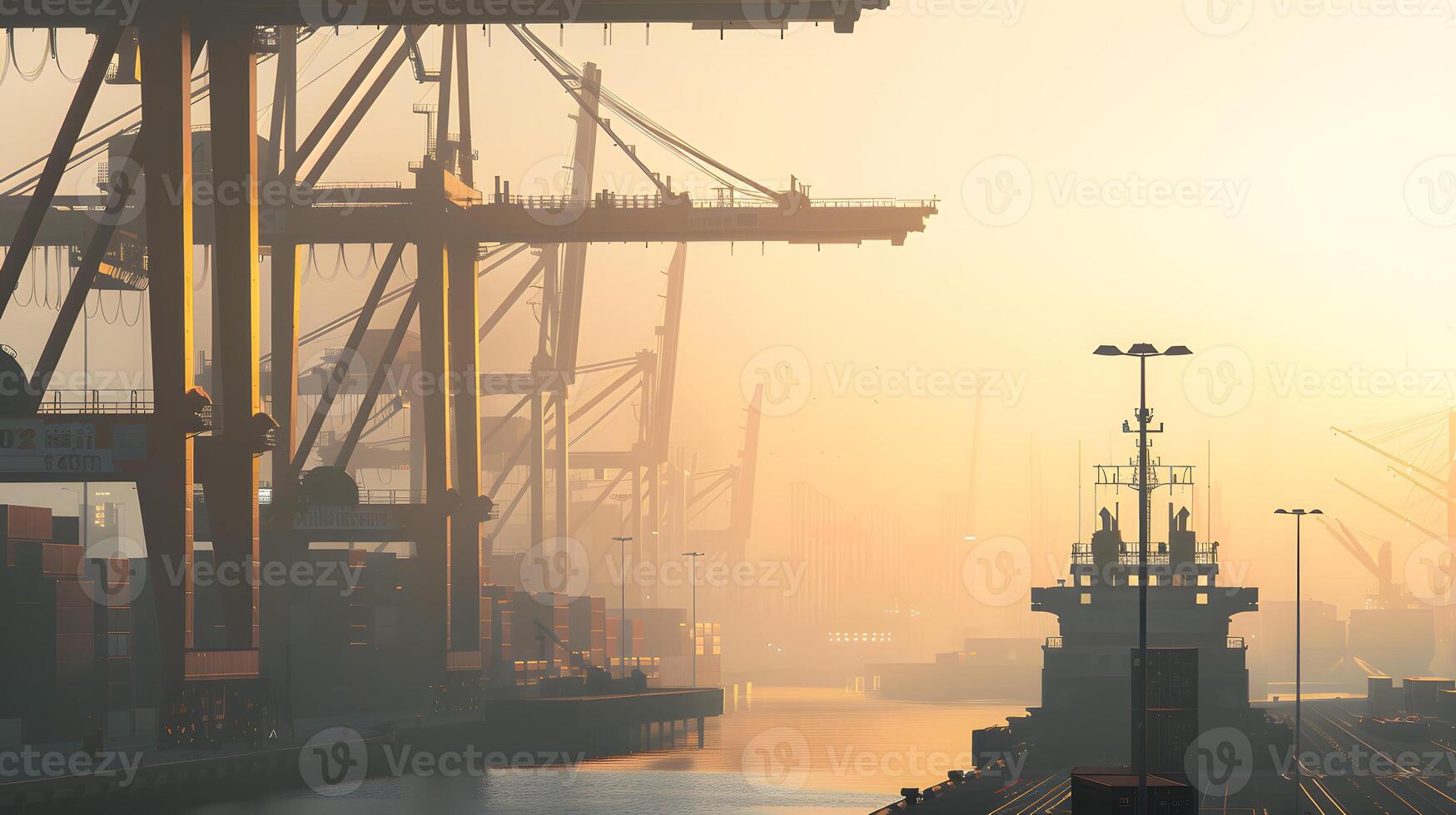 AI generated A ship for transporting cargo containers and also unloading it at the docks of a cargo port. AI Generated photo