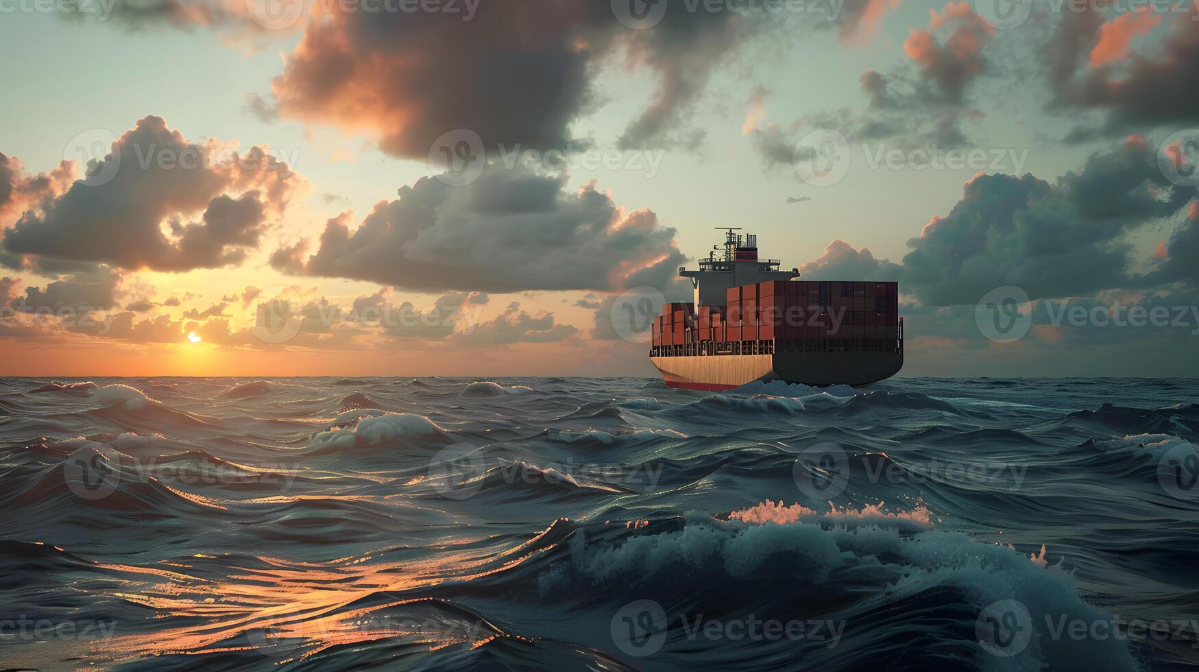 AI generated A ship for transporting cargo containers and also unloading it at the docks of a cargo port. AI Generated photo