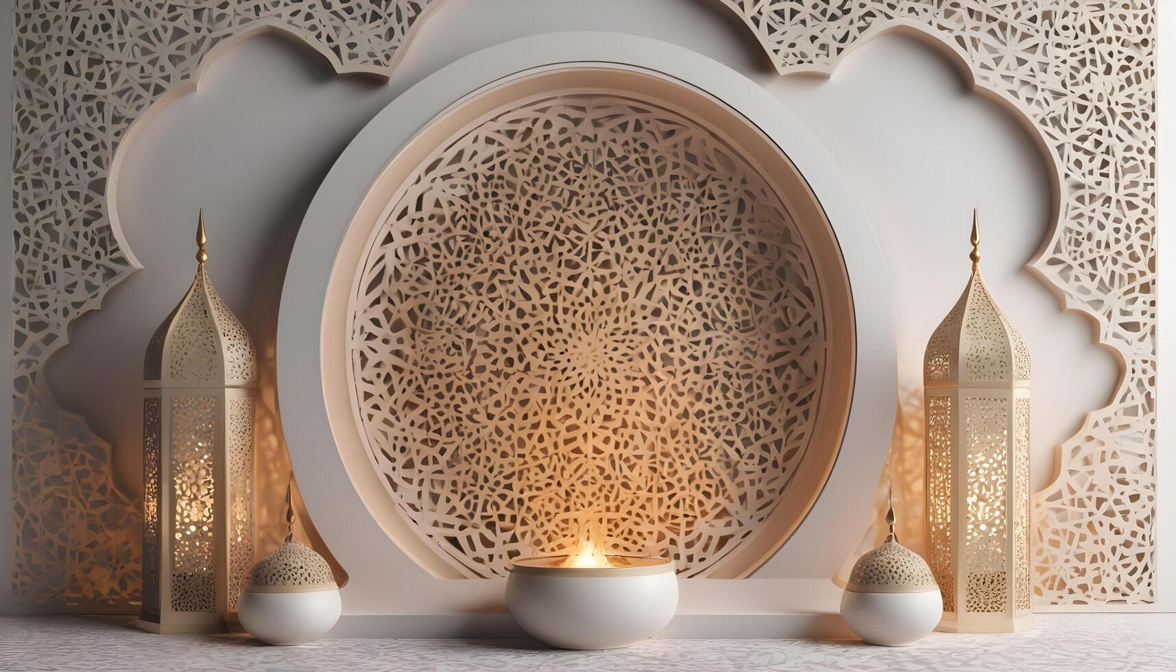 AI generated Islamic Background design for Ramadan Kareem and Eid Mubarak or Eid Al Adha photo