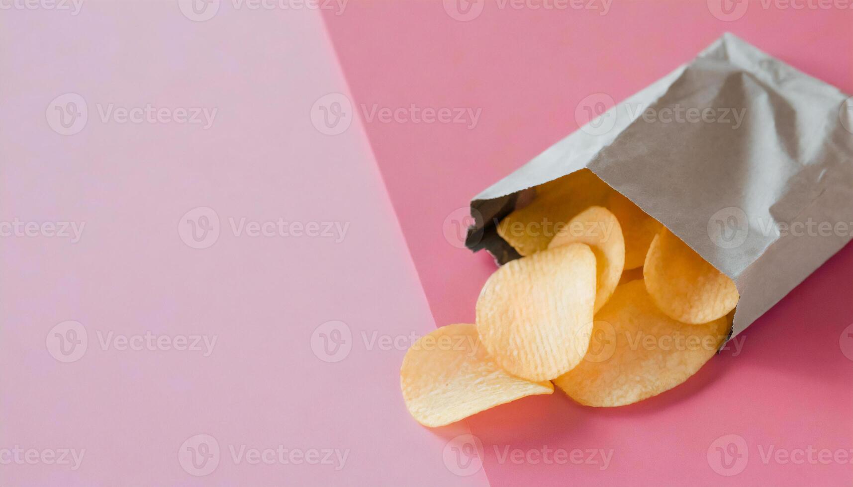 AI generated potato chips on the pink background Generated Image photo
