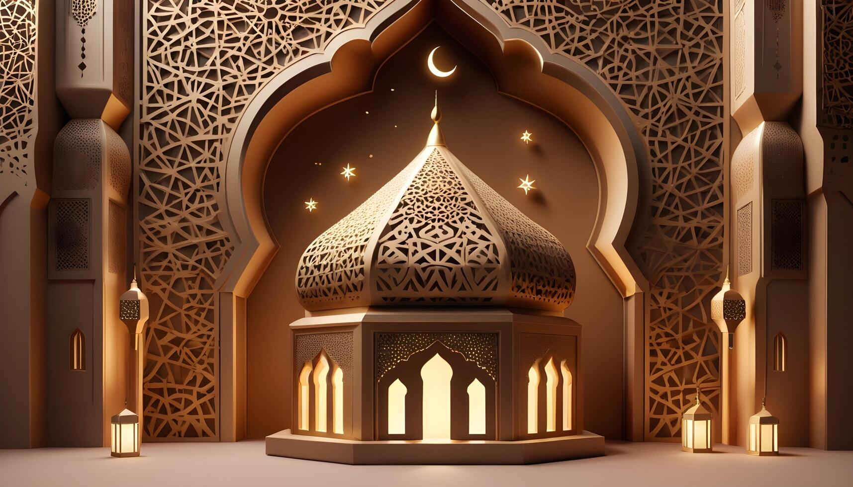 AI generated Islamic Background design for Ramadan Kareem and Eid Mubarak or Eid Al Adha photo